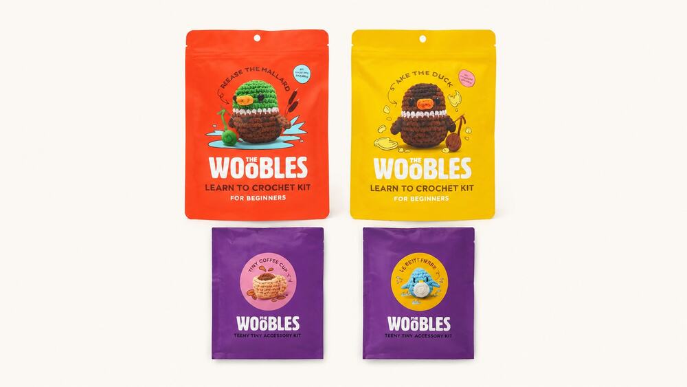 The Woobles Beginners Crochet Kit Reese Mallard Maeve Duck Coffee Cup Pierre